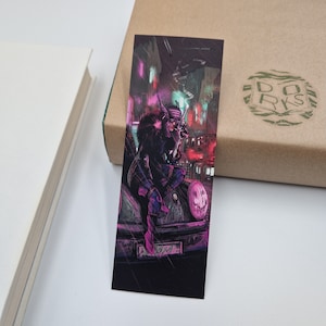 Cyberpunk Sci-Fi Illustrated Bookmark, 2-sided Philip K Dick, William Gibson Inspired