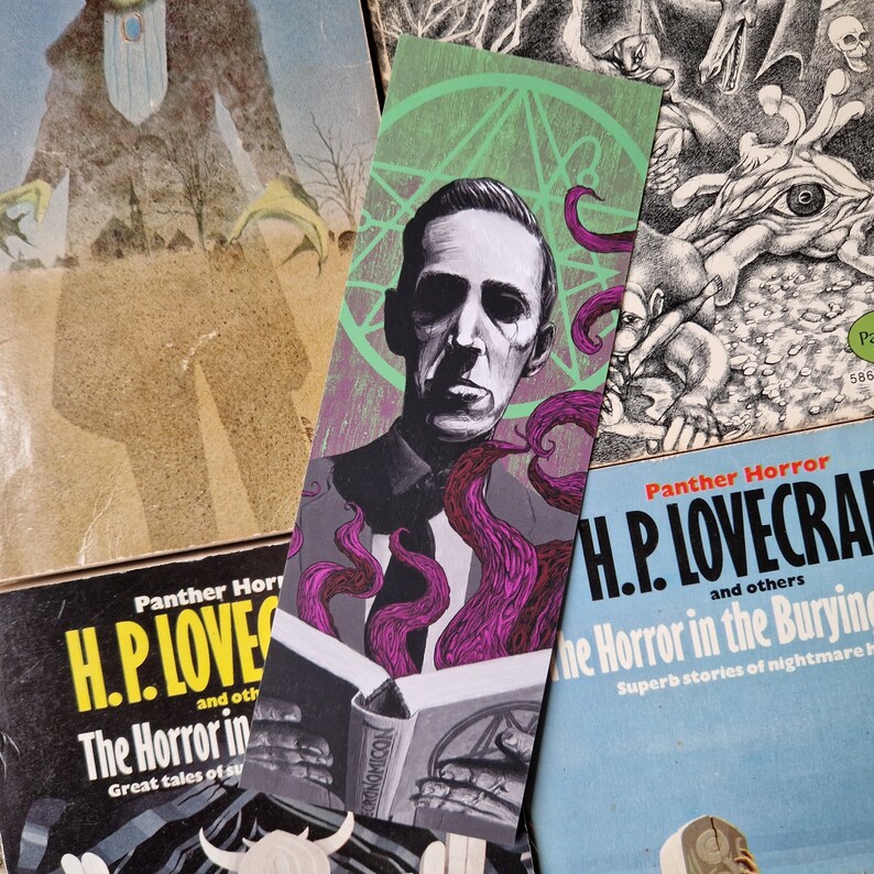 H P Lovecraft bokmärke, illustrerad skräckbokmärke bild 2