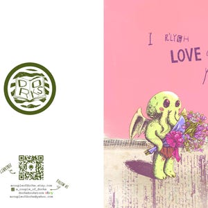 Tarjeta de felicitación de Lovecraft, adorable Cthulhu "I R'lyeh Lovecraft You", regalo ilustrado de primera calidad con temática de libros