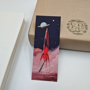 Sci-Fi Bookmark, Retro Futurism "The Landing of the Red Rocket!" Science Fiction 2-sided Illustrated Bookmarks, Premium Quality Bookish Gift