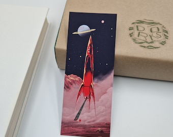 Sci-Fi Bookmark, Retro Futurism "The Landing of the Red Rocket!" Science Fiction 2-sided Illustrated Bookmarks, Premium Quality Bookish Gift