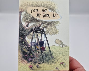 Bookish Greetings Card, "You Are My Book Bee" Illustrated Premium Quality Cute Book Gift