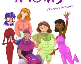 Mothers Day Greetings Card  "Heck yes to the moms, you guys are rad" Illustrated Premium Quality Cute Book Gift