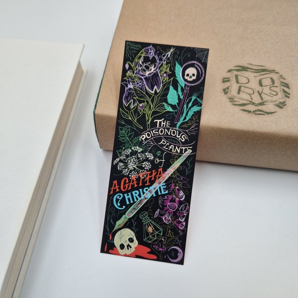 Agatha Christie Bookmark, Whimsical, "Poisonous Plants", 2-sided Illustrated, Premium Quality Bookish Gift