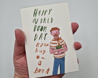 World Book Day Card, Bookish Greetings Cards, Cute Literary Illustrated Premium Quality Gift