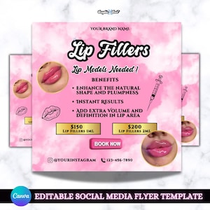 Lip Fillers Flyer Template, Botox Fillers Instagram Post, Templates Lip Injections Book Now Bookings Open, Lip Appointment Flyer