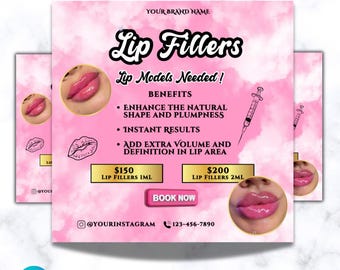 Lip Fillers Flyer Template, Botox Fillers Instagram Post, Templates Lip Injections Book Now Bookings Open, Lip Appointment Flyer