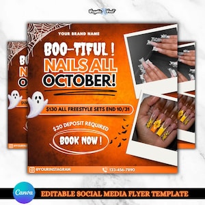 October Booking Flyer, Halloween Bookings Flyer, Oct Nail Flyer, October Nail Flyer Template, September Appointments, Halloween Nail Flyer