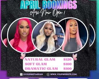 April Booking Flyer, April MUA Flyer,  Spring Flyer, Book Now Appointments, Beauty, Lashes, Make up, Nails, Easter Booking Flyer