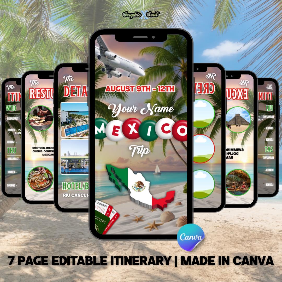 Mexico Travel Itinerary Template, Mexico Itinerary, Group Trip Itinerary, Customizable Vacation Planner, Tropical Trip Schedule Guide