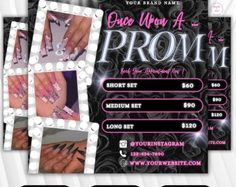 Once Up A Prom Booking Flyer, Prom Booking Flyer, Homecoming Flyer, Prom Season, Nail Tech Flyer, Prom Special Flyer, Hair, Nails, MUA