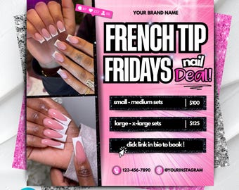 Folleto de ofertas de manicura francesa. Ofertas especiales de manicura francesa, plantilla para manicura, ofertas especiales de manicura francesa, ofertas de folletos de Instagram, manualidades con Canva.