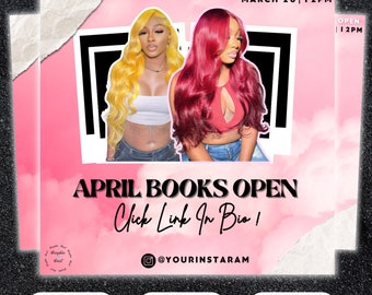 April Booking Flyer, Hair Flyer, Wig Install Flyer, Easter Flyer, Spring Booking Flyer, Canva Template, Book Now Appointments, Lash Flyer