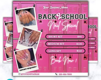 Back 2 School Flyer, August Booking Flyer, Back To School Nail Specials, Back to School Flyer, Nails, Install, Braids, Lash, Brow, DIY Canva