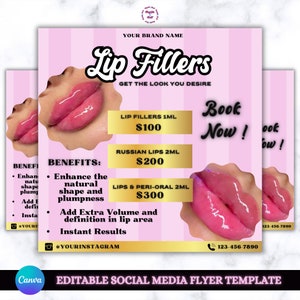 Lip Fillers Flyer Template, Botox Fillers Instagram Post, Templates Lip Injections Book Now Bookings Open, Lip Appointment Flyer