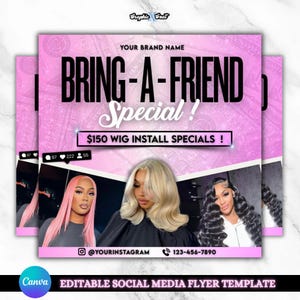 Bring A Friend Sale Flyer, Bestie Deal Flyer, Bestie Deal Booking Flyer, Wig install flyer, Lash Booking, Makeup Braid Nail Makeup Flyer