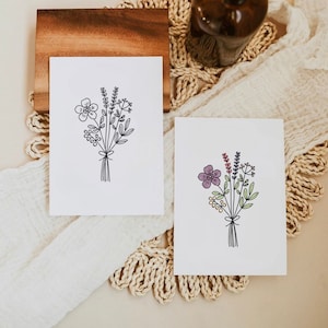 Afdrukbare botanische bloemwenskaart | Digitale bloemenkaart voor haar | Minimalistische verjaardagskaart | Kaarten voor alle gelegenheden | Boho-kaart.