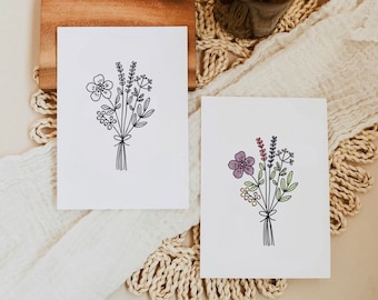 Printable spring botanical cards, greeting card, instant digital download, decor floral card, boho, minimal floral bouquet card, sympathy
