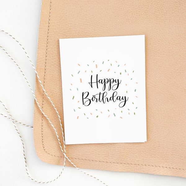 Printable happy birthday card, confetti birthday card, minimal birthday card, digital happy birthday card, instant pdf, cute birthday card.