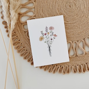 Printable botanical greeting card, instant digital download, floral bohemian card, print at home, minimal card, bouquet card, sympathy.