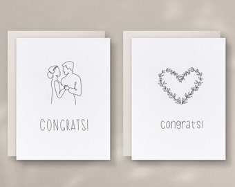 Printable Wedding Couple Greeting Cards | Simple Line Bridal Shower Card | Congratulations Card for Bride and Groom | Heart Congrats Card.