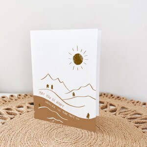Cartão de felicitações para impressão, cartão boho fofo, cartão pnw, cartão de montanhas, download instantâneo, cartão minimalista, cartão de feliz, cartão de ano novo.