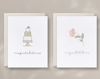 Printable wedding cards, cake card, flower card, instant digital download PDF, engagement card, simple modern card, congratulations card.