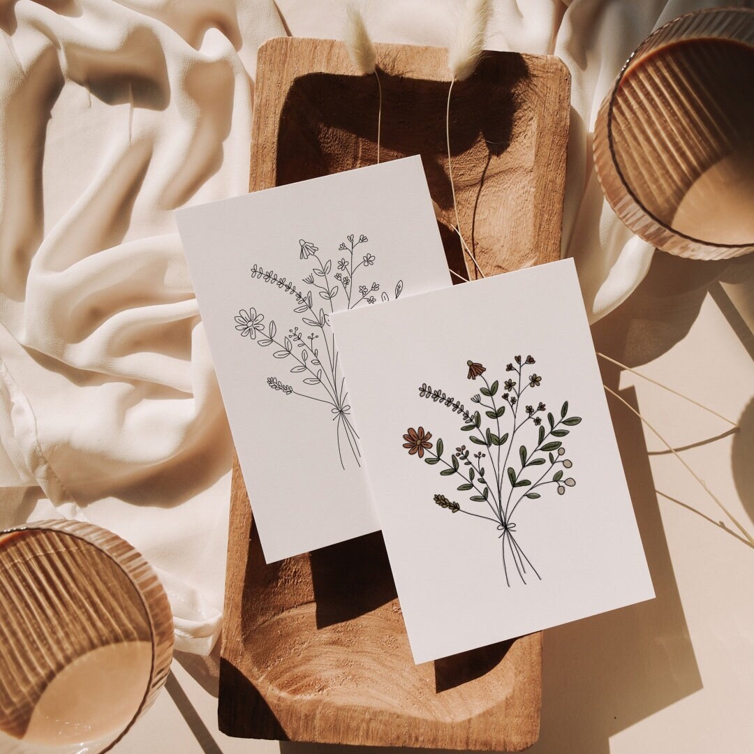 Printable Floral Greeting Card | Minimalist Botanical Line Art Card ...