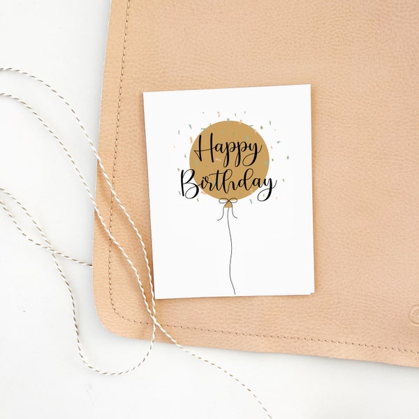 Printable birthday balloon card, 1st birthday card, confetti birthday greeting card, digital download instant pdf, cute happy birthday card.