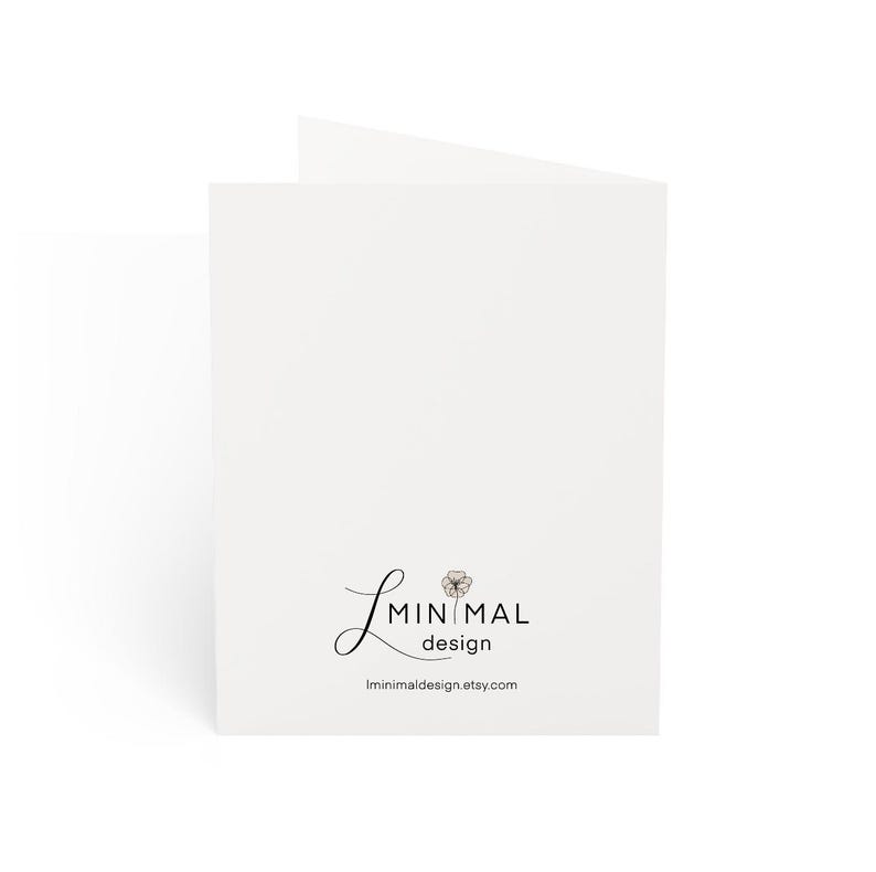 May include: A white card with a simple black and gray floral design and the text "minimal design" and the website "imminimaldesign.etsy.com".