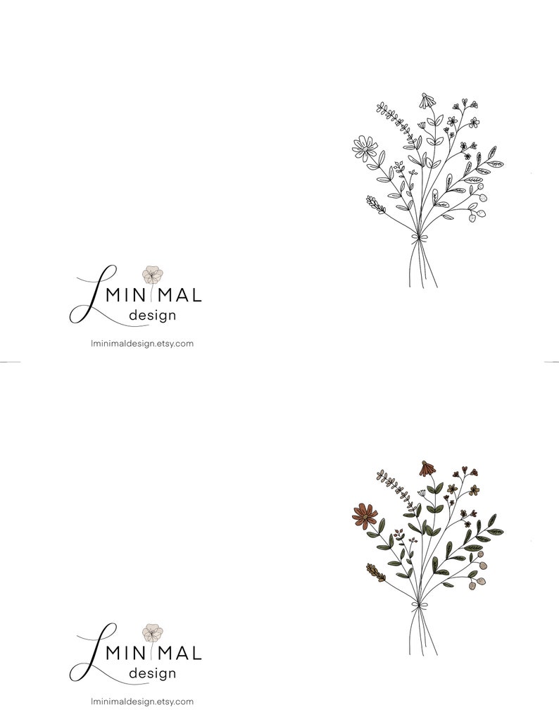 Printable Floral Greeting Card | Minimalist Botanical Line Art Card ...