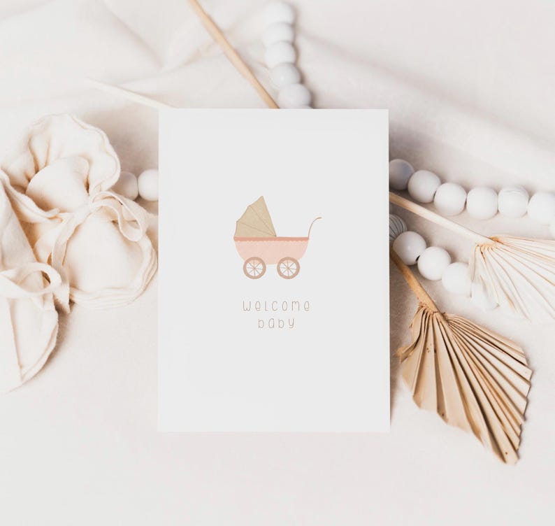 Boho welkomstbabykaart afdrukbaar | Genderneutrale babyshowerkaart | Digitale download nieuwe babykaart | Minimalistische babywenskaart afbeelding 3