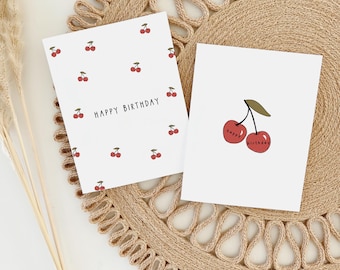 Cherry Birthday Card Digital Download – Cute Printable Birthday Card – Minimalist Fruit Card – Instant Download – Aesthetic Greeting Card