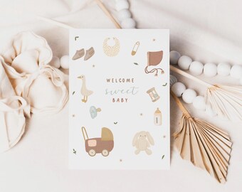 Neutral Baby Shower Card, Minimalist Welcome Baby Greeting, Newborn Gift (Digital Download)