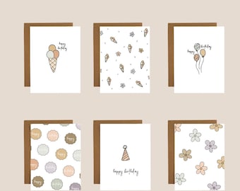 Birthday Card Bundle Printable, Kids Birthday Cards Set, Cute Birthday Card Pack, Minimal Birthday Cards, Instant Download