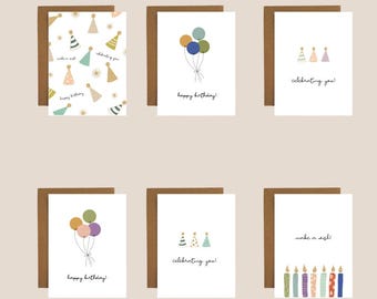 Minimalist Digital Birthday Card Bundle – 6 Printable Cards | Instant Download | Neutral Aesthetic Birthday Cards | Celebrate & Make a Wish
