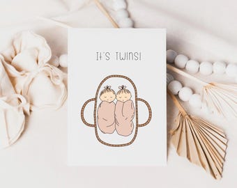 Tweeling meisjes baby shower kaart afdrukbaar, welkom baby meisje tweeling kaart, nieuwe moeder van een tweeling kaart, zwangerschapskaart, kaart verwacht, digitale download