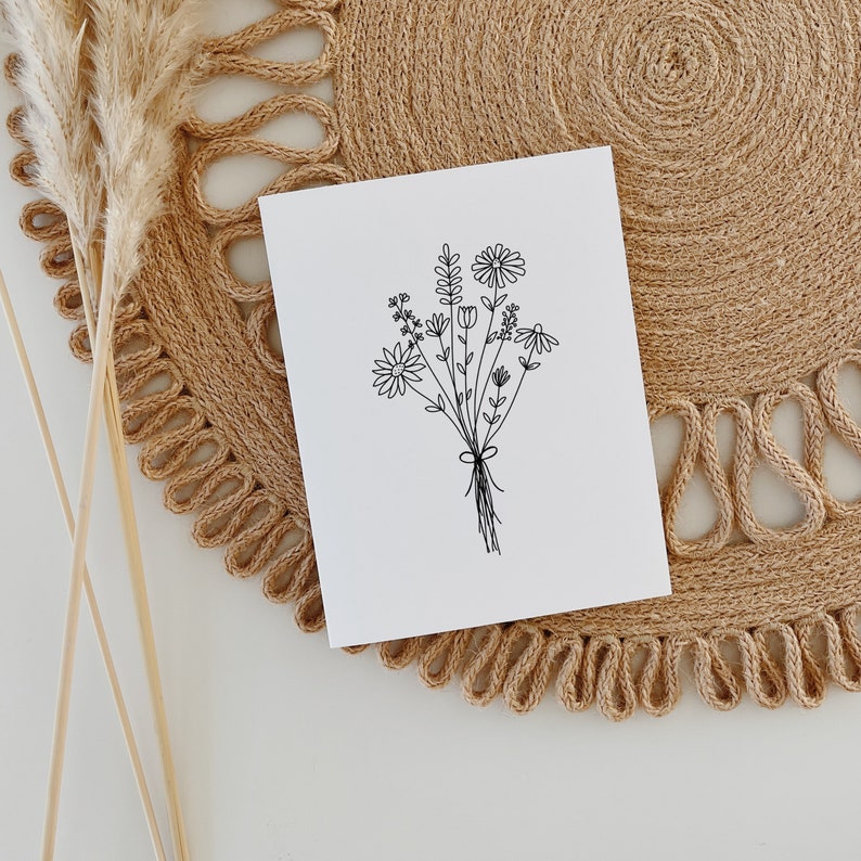 Printable botanical greeting card, instant digital download, floral bohemian card, print at home, minimal card, bouquet card, sympathy. image 3