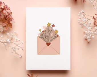 Printable love greeting cards, card for mom, handmade card, digital cards, downloadable, sending love, botanical flowers, love card, spring.