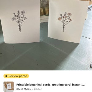 Printable botanical greeting card, instant digital download, floral bohemian card, print at home, minimal card, bouquet card, sympathy. image 9