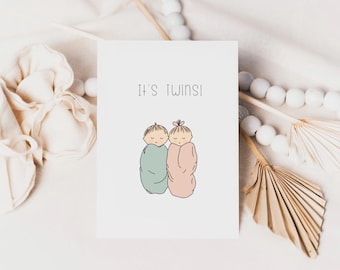 Twins Boy Girl Baby Shower Card Printable, Welcome Baby Twins Card, New Baby Card, pregnancy card, Expecting Twins Card, downloadable card.