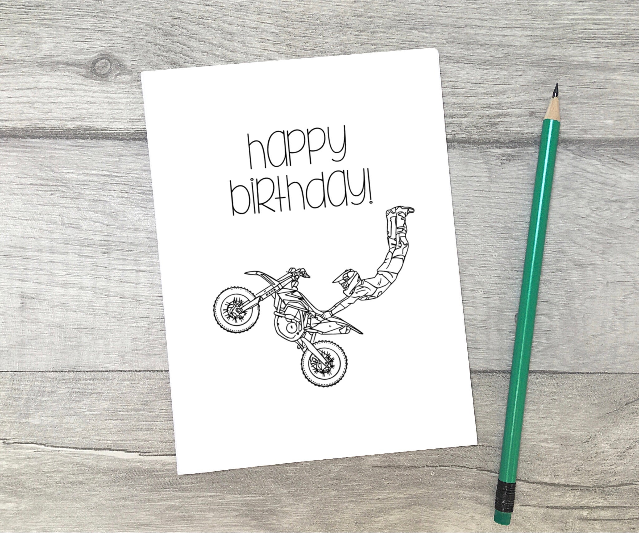 Printable Dirt Bike Birthday Card, Coloring Birthday Greeting Card