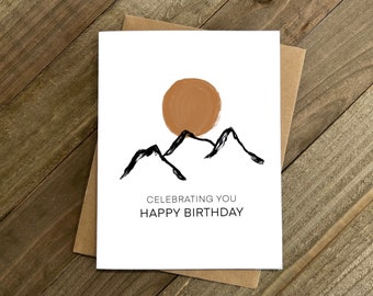 Printable birthday card for him, adventure birthday card, outdoor mountain birthday, instant download, greeting cards, celebrating you.