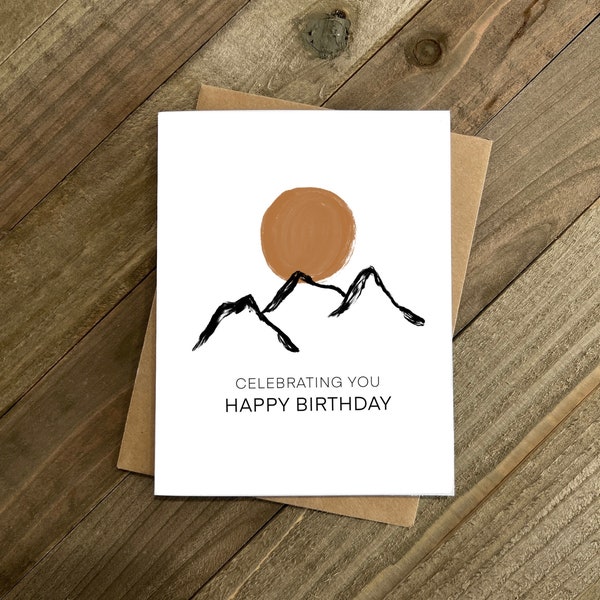 Printable birthday card for him, adventure birthday card, outdoor mountain birthday, instant download, greeting cards, celebrating you.