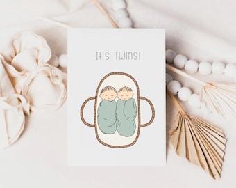 Twin Boy Baby Shower Card Printable, Welcome Baby Boy Twins Card, New Baby Card, pregnancy card, Expecting Card, digital download baby card.
