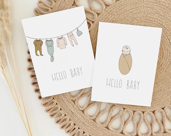 Afdrukbare welkomstbabykaart | Digitale babywenskaart | Hallo nieuwe babykaart | Kaart jongen babymeisje | Babyshowerkaart | Kwekerijkaart.