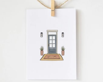 Tarjeta de felicitación de bienvenida a casa imprimible / Tarjeta de inauguración de la casa digital / Tarjeta para nuevos propietarios / Tarjeta para la puerta de entrada / Tarjetas de mudanza hechas a mano.