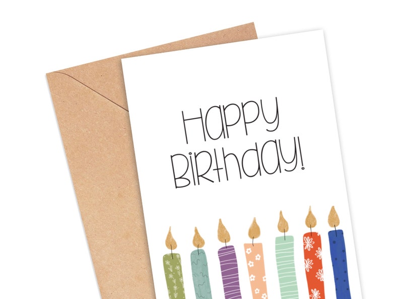 Printable happy birthday card, instant digital download PDF, birthday candles card, cute bday card, kids birthday card, blank greeting card. image 2
