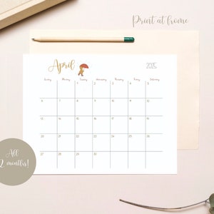 Printable 2025 Calendar, digital monthly calendar pdf, simple cute calendar, downloadable calendar, minimalist 2025 printable, letter size.
