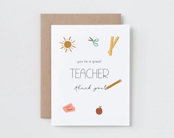 Printable Teacher Thank You Card | Hand Drawn Design (Digital Download)